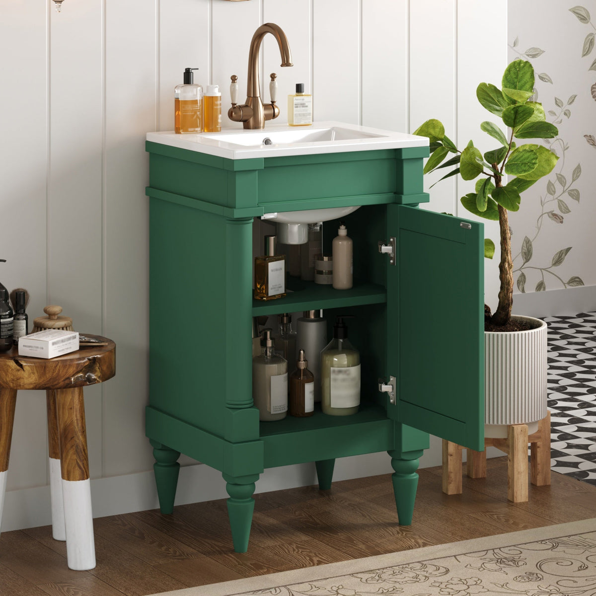 18-Inch Modern Bathroom Vanity with Ceramic Sink, Green, photo 4 of 10