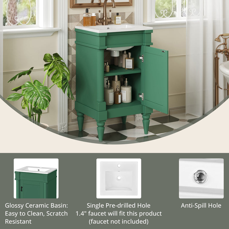 18-Inch Modern Bathroom Vanity with Ceramic Sink, Green, photo 6 of 10