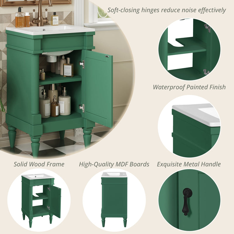18-Inch Modern Bathroom Vanity with Ceramic Sink, Green, photo 7 of 10