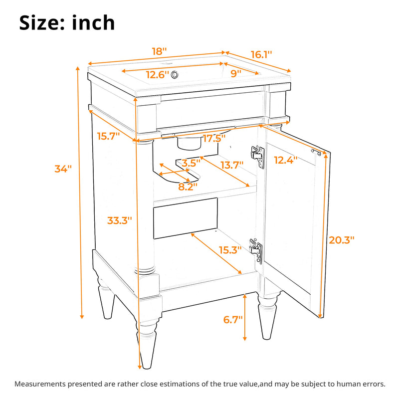 18-Inch Modern Bathroom Vanity with Ceramic Sink, Green, photo 8 of 10