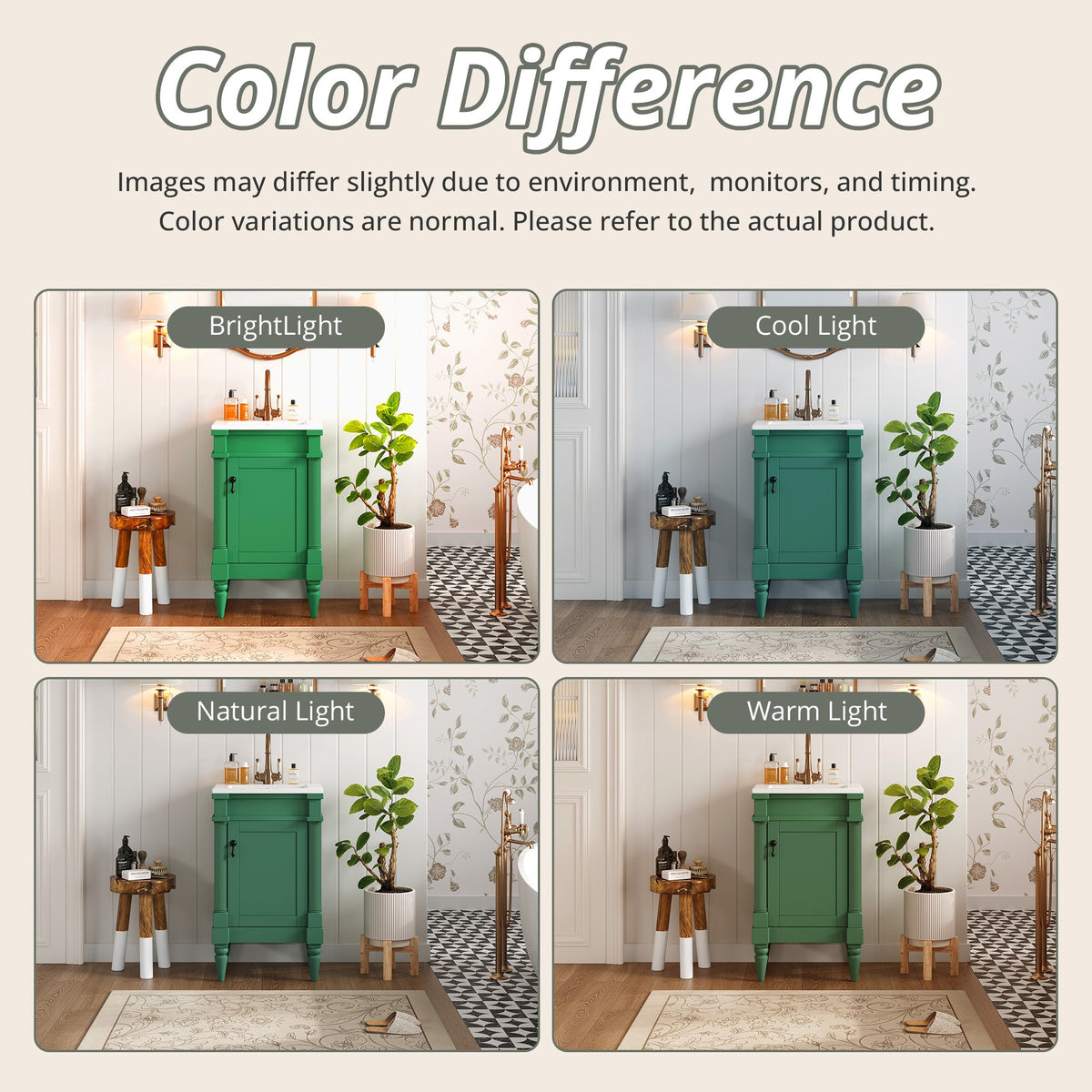 18-Inch Modern Bathroom Vanity with Ceramic Sink, Green, photo 9 of 10