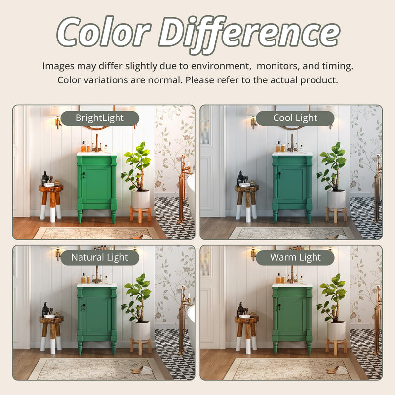 18-Inch Modern Bathroom Vanity with Ceramic Sink, Green, photo 9 of 10