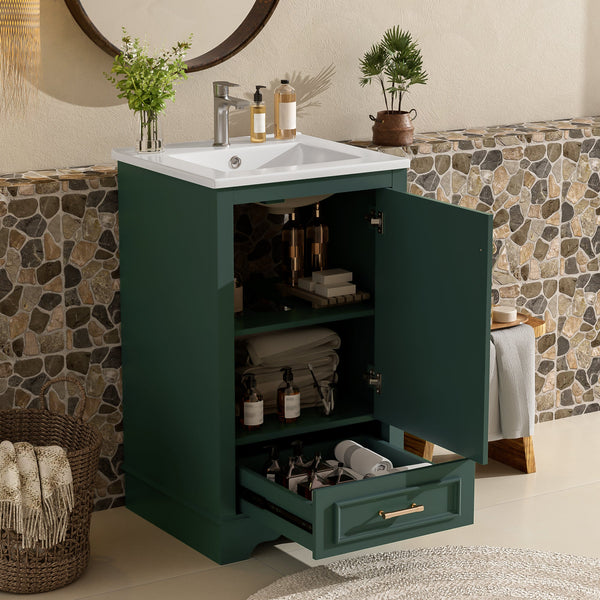 20-Inch Bathroom Vanity with Ceramic Sink, Green, Modern Single, photo 2 of 10