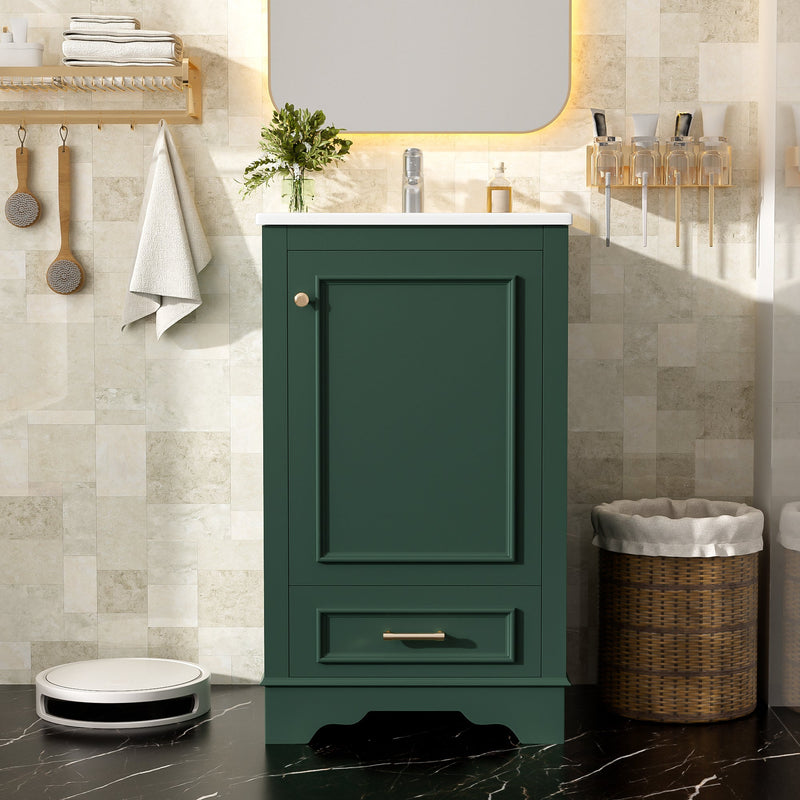 20-Inch Bathroom Vanity with Ceramic Sink, Green, Modern Single, photo 3 of 10