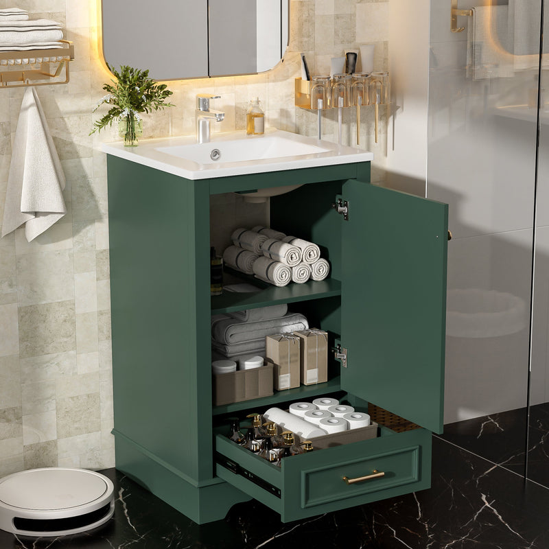 20-Inch Bathroom Vanity with Ceramic Sink, Green, Modern Single, photo 4 of 10