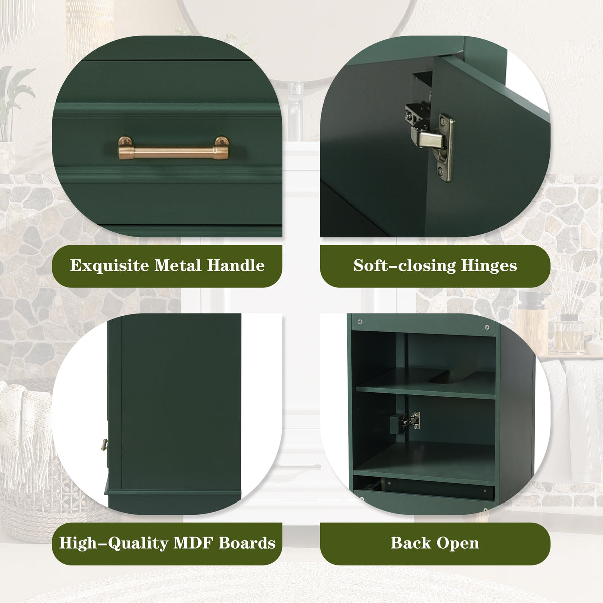 20-Inch Bathroom Vanity with Ceramic Sink, Green, Modern Single, photo 5 of 10