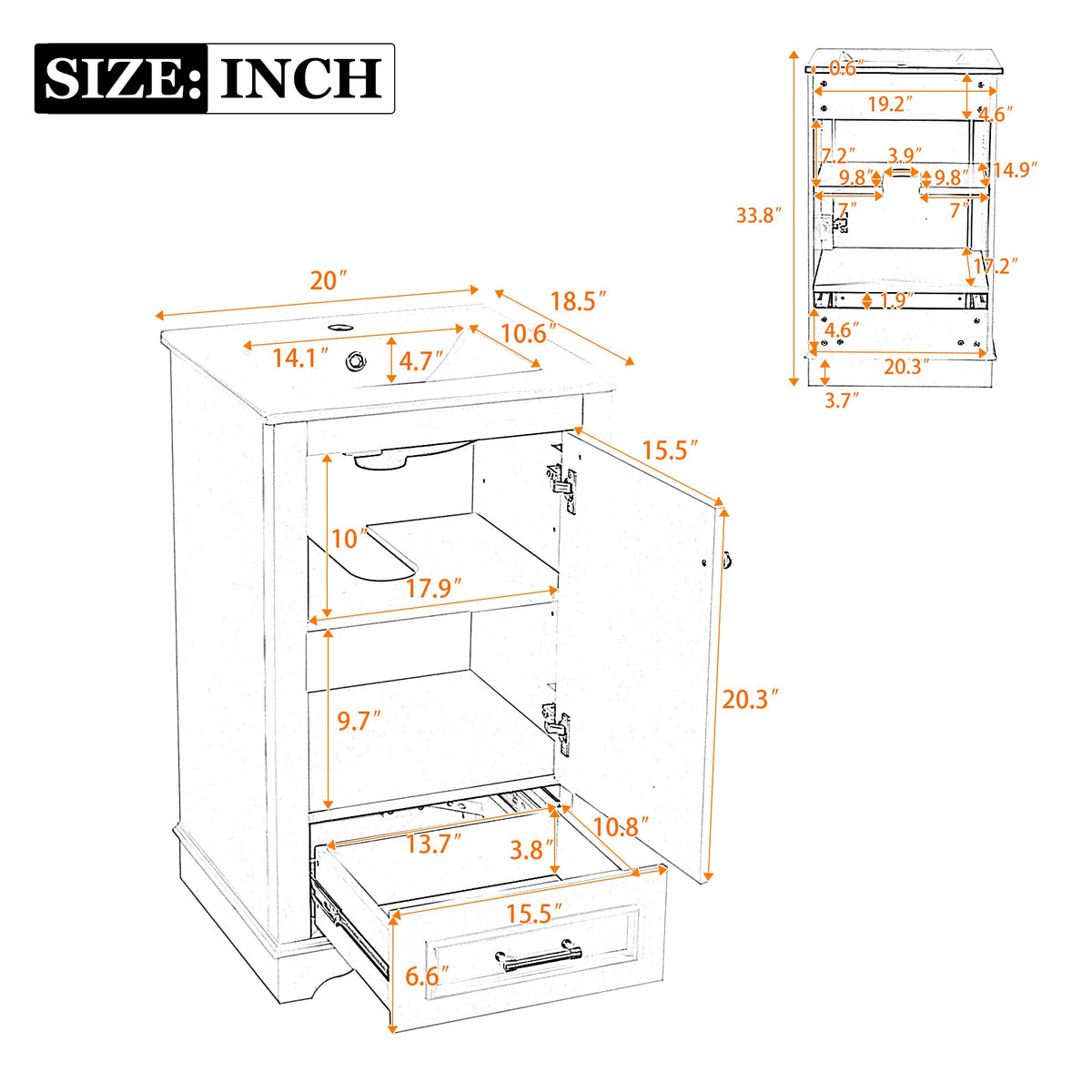 20-Inch Bathroom Vanity with Ceramic Sink, Green, Modern Single, photo 9 of 10