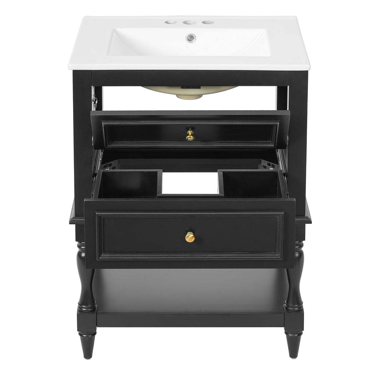 24-Inch Bathroom Vanity with Ceramic Sink, Retro Design Cabinet, Black, photo 10 of 10