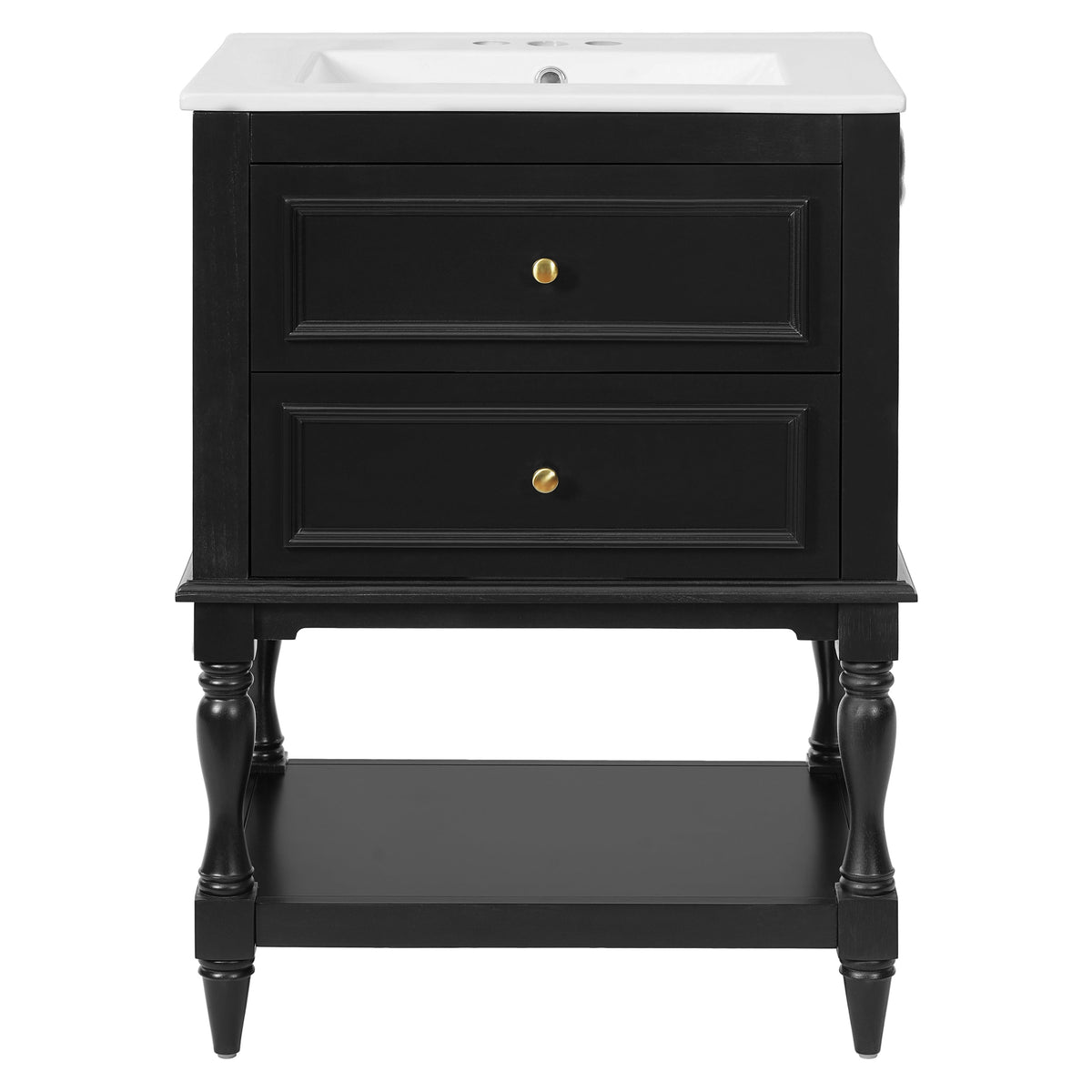 24-Inch Bathroom Vanity with Ceramic Sink, Retro Design Cabinet, Black, photo 9 of 10