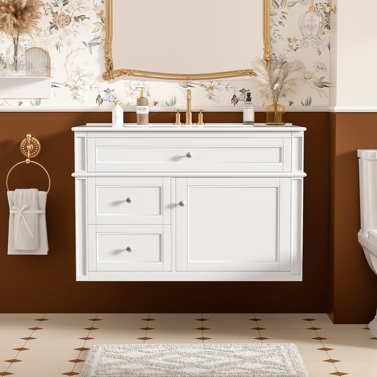 30-Inch Wall Mounted Bathroom Vanity, Floating Cabinet with Ceramic Sink, Black, photo 2 of 10