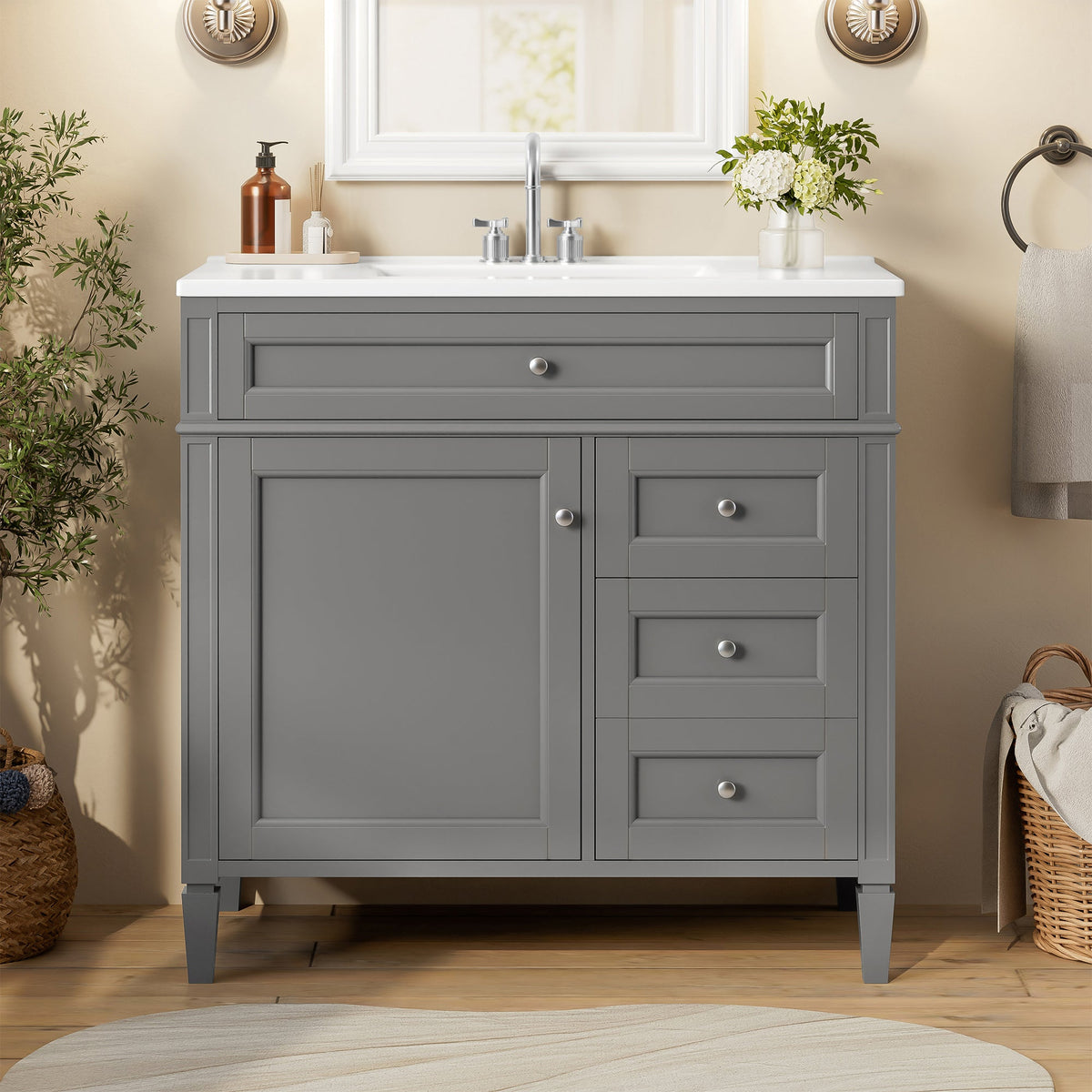 36-Inch Bathroom Vanity with Ceramic Sink, Grey Modern Cabinet, photo 5 of 10