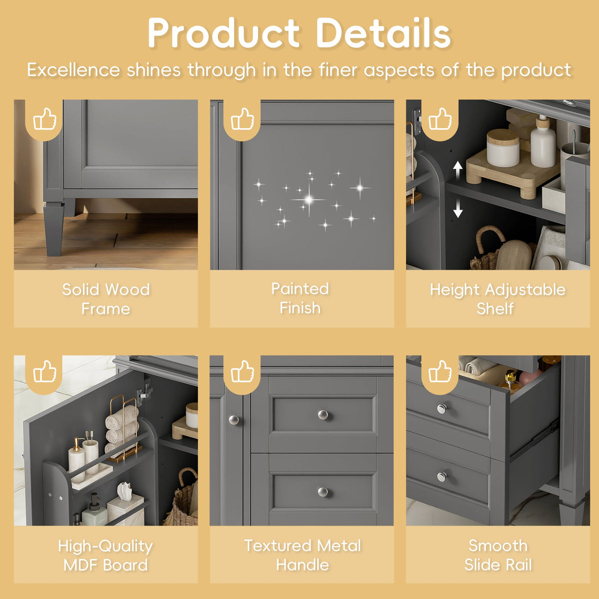 36-Inch Bathroom Vanity with Ceramic Sink, Grey Modern Cabinet, photo 7 of 10