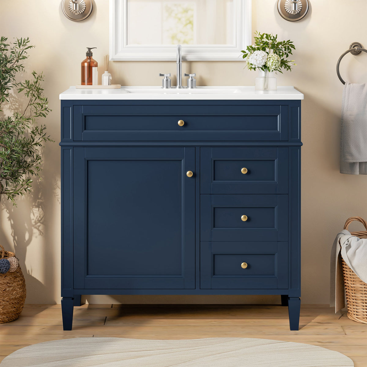 36-Inch Bathroom Vanity with Ceramic Sink, Grey Modern Cabinet, photo 3 of 10