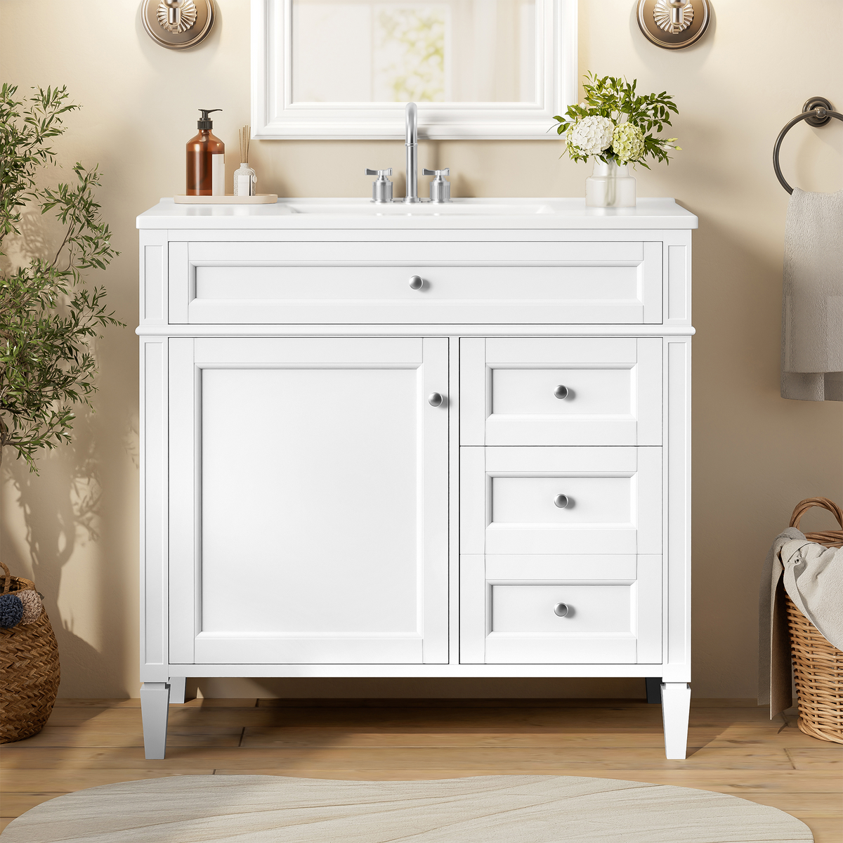 36-Inch Bathroom Vanity with Ceramic Sink, Grey Modern Cabinet, photo 2 of 10