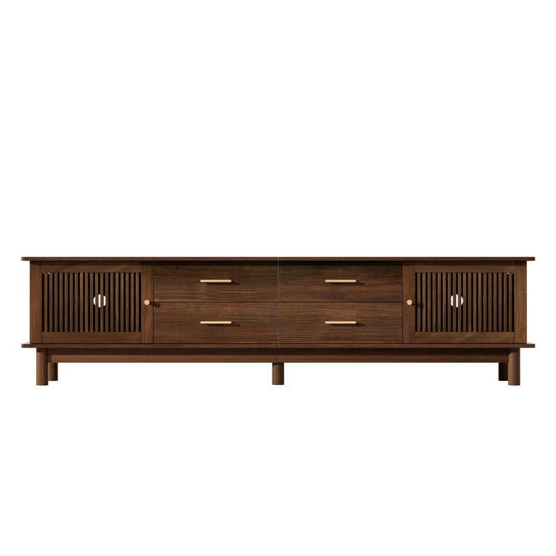 78-Inch Mid-Century TV Stand for 85-Inch TVs, Walnut Wood-Grain with Slatted Doors, photo 10 of 10
