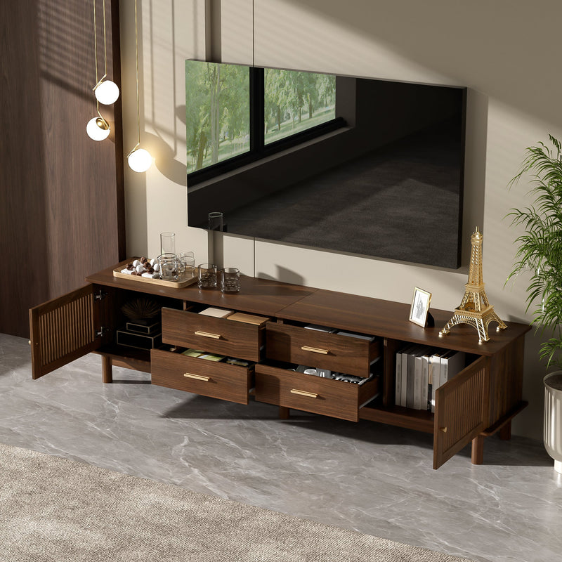 78-Inch Mid-Century TV Stand for 85-Inch TVs, Walnut Wood-Grain with Slatted Doors, photo 4 of 10