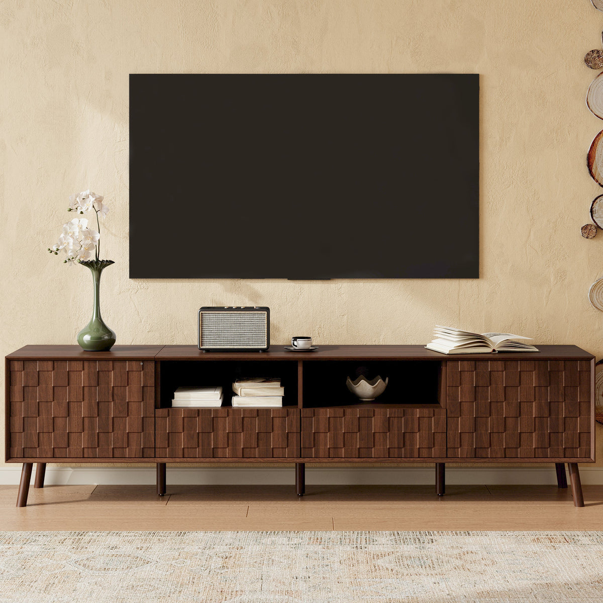 78-Inch Modern TV Stand with Solid Wood Legs, Walnut, photo 2 of 10