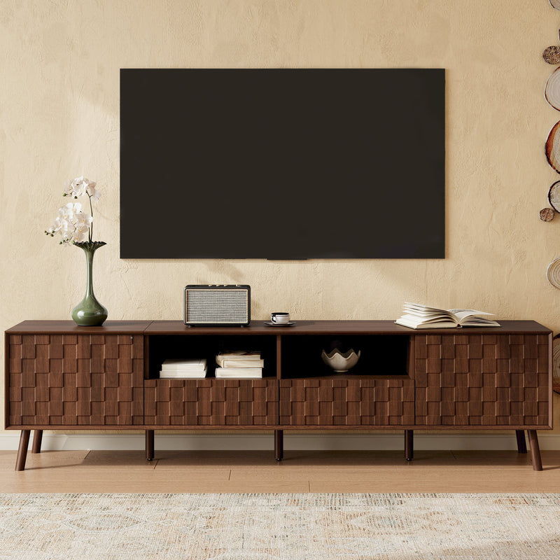 78-Inch Modern TV Stand with Solid Wood Legs, Walnut, photo 2 of 10