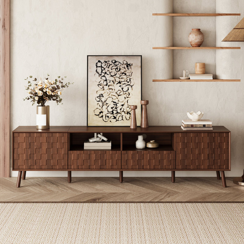 78-Inch Modern TV Stand with Solid Wood Legs, Walnut, photo 3 of 10