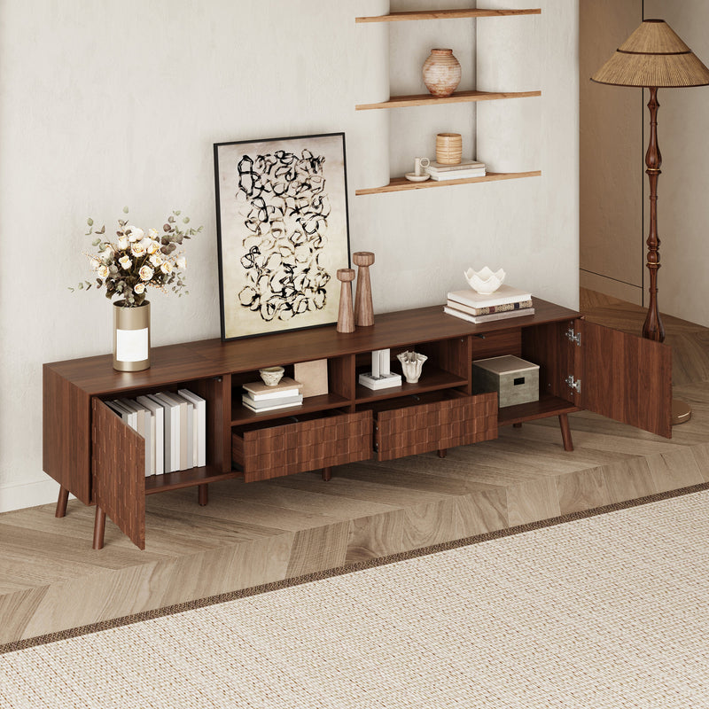 78-Inch Modern TV Stand with Solid Wood Legs, Walnut, photo 4 of 10