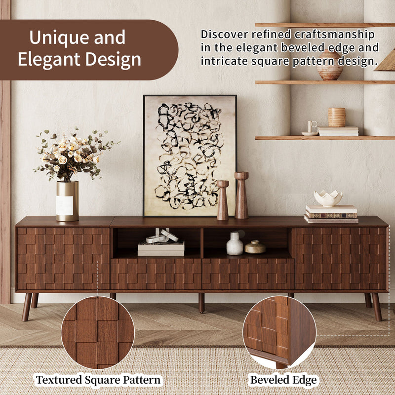 78-Inch Modern TV Stand with Solid Wood Legs, Walnut, photo 6 of 10