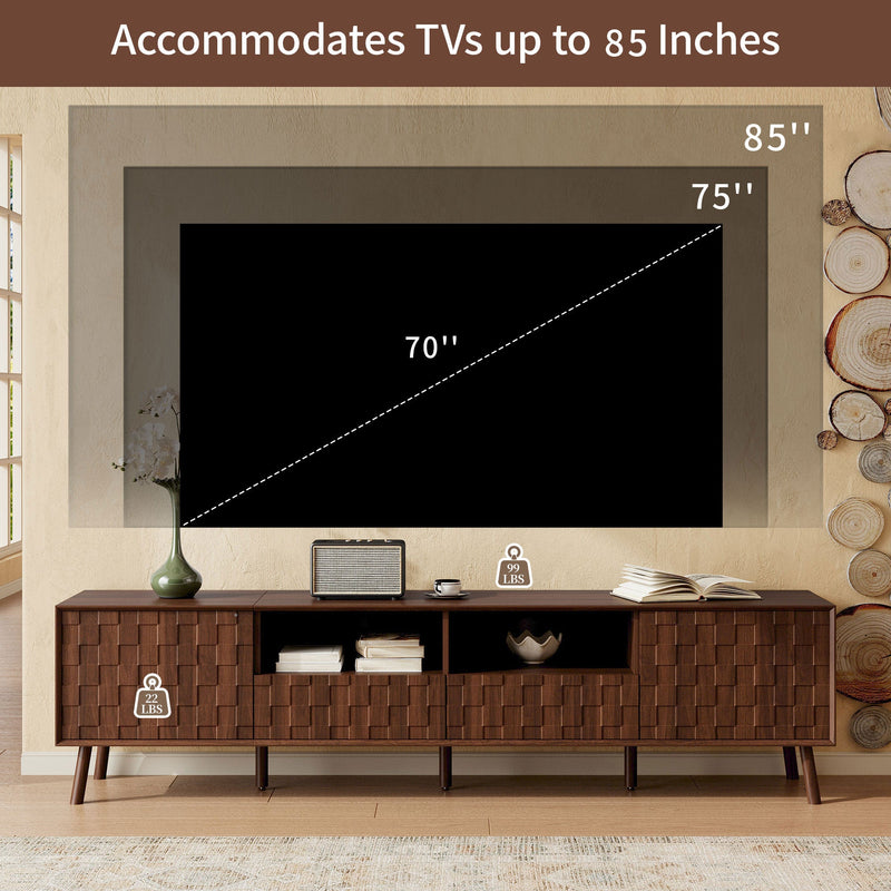 78-Inch Modern TV Stand with Solid Wood Legs, Walnut, photo 7 of 10