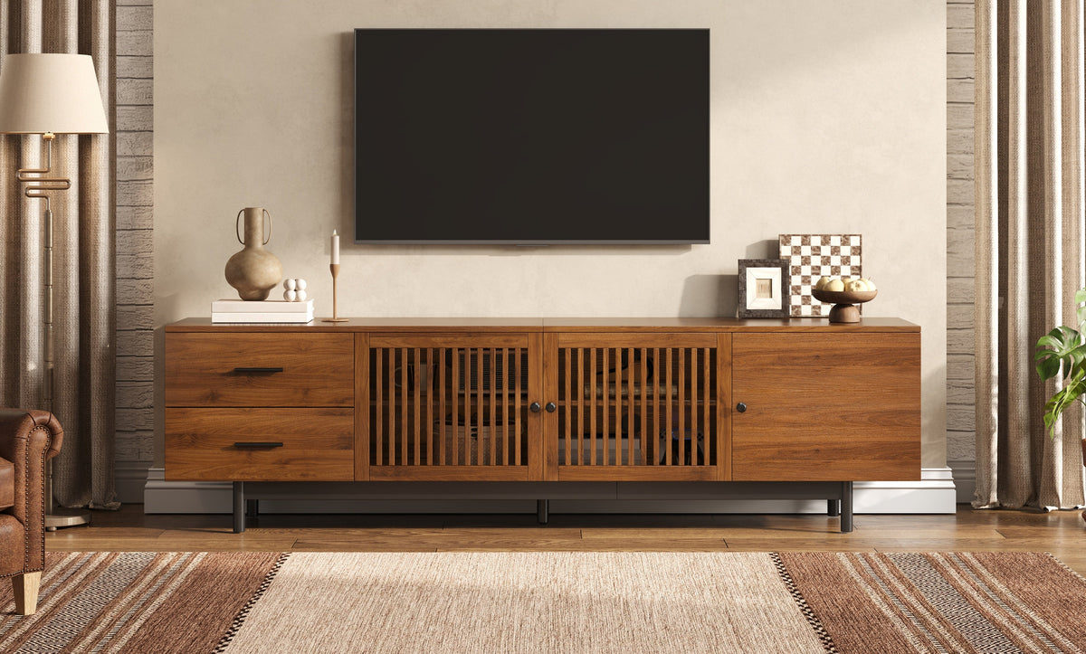 78-Inch TV Stand for 85-Inch TVs, Walnut Media Console with Soft-Closing Drawers, photo 9 of 10