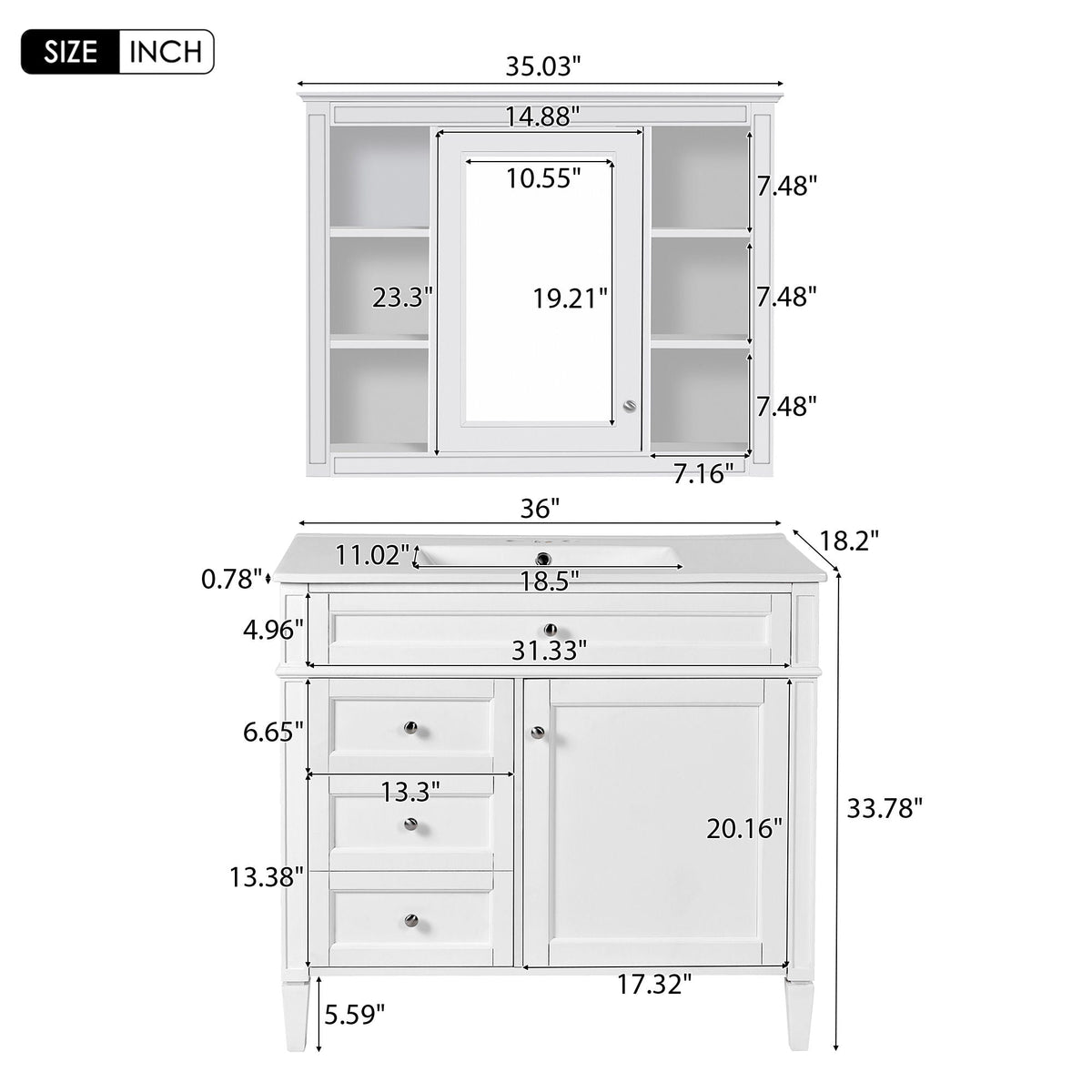 Bathroom Vanity With Mirror Cabinet, Single Sink With 2 Soft Closing Doors And 4 Drawers, photo 14 of 20