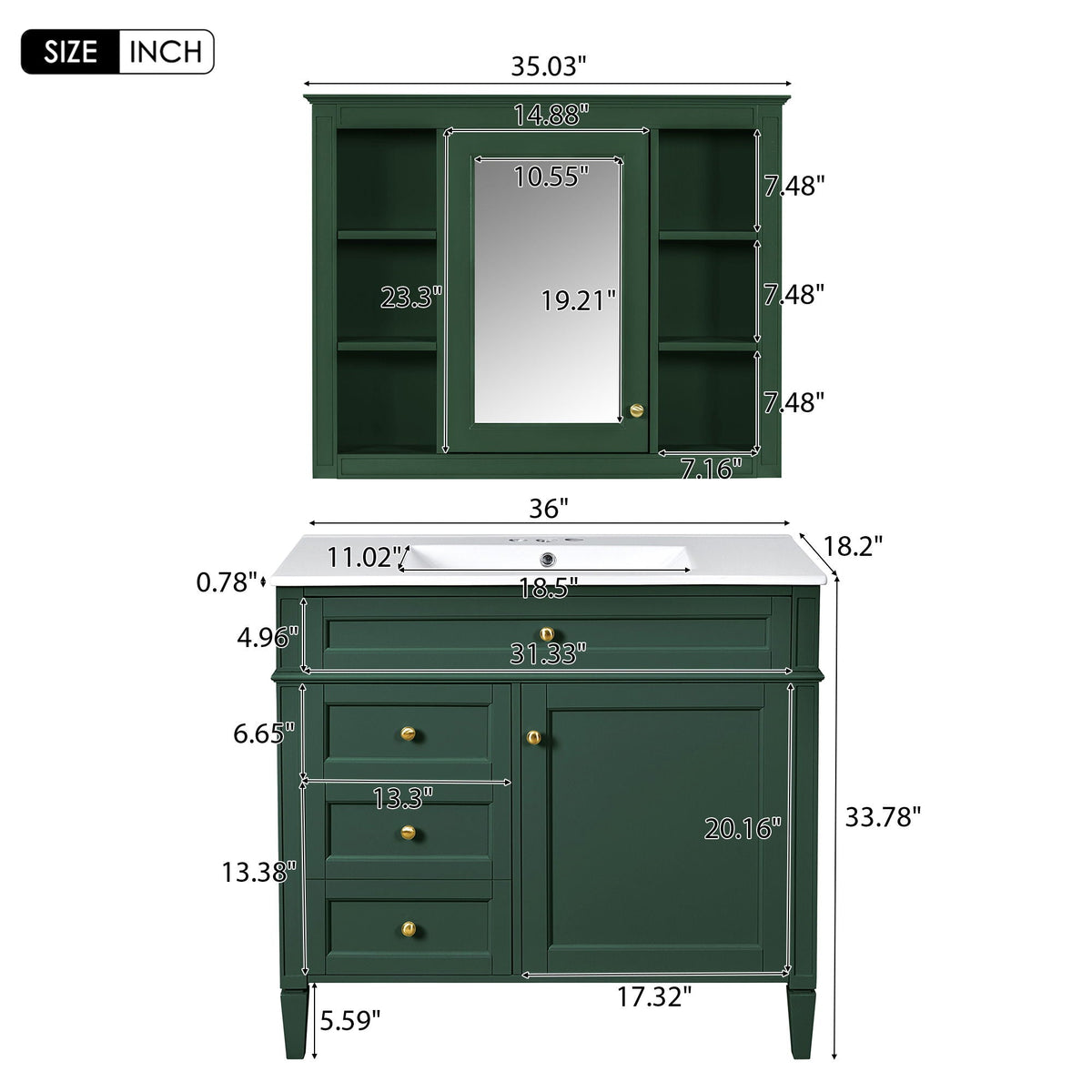 Bathroom Vanity With Mirror Cabinet, Single Sink With 2 Soft Closing Doors And 4 Drawers, photo 17 of 20