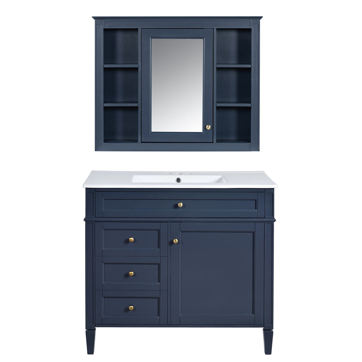 Bathroom Vanity With Mirror Cabinet, Single Sink With 2 Soft Closing Doors And 4 Drawers, photo 4 of 20