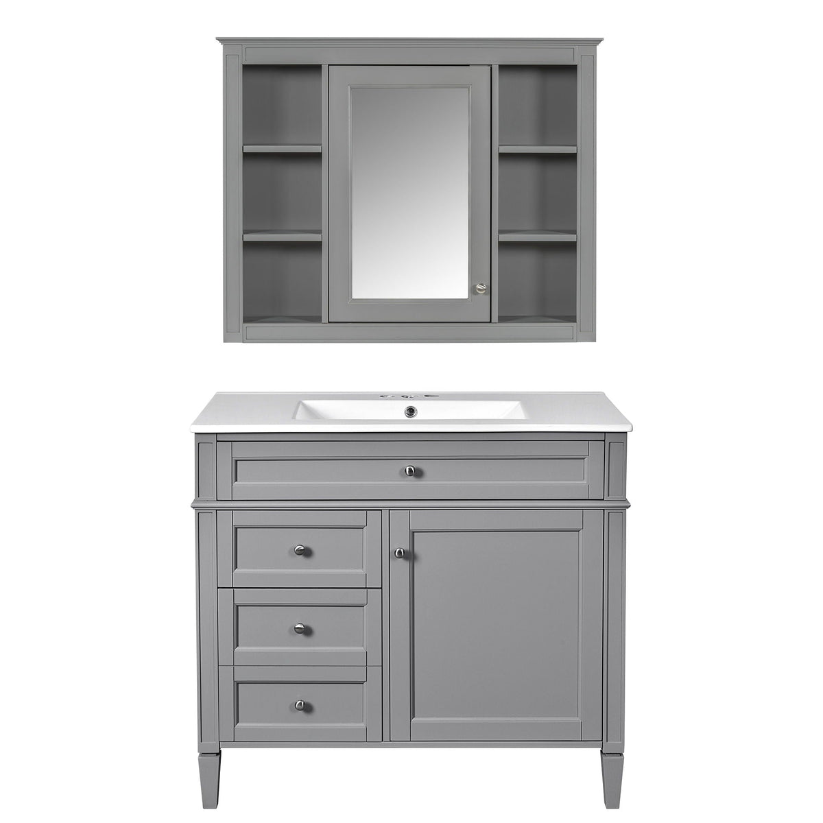Bathroom Vanity With Mirror Cabinet, Single Sink With 2 Soft Closing Doors And 4 Drawers, photo 2 of 20