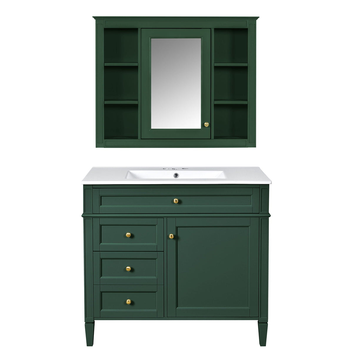 Bathroom Vanity With Mirror Cabinet, Single Sink With 2 Soft Closing Doors And 4 Drawers, photo 3 of 20