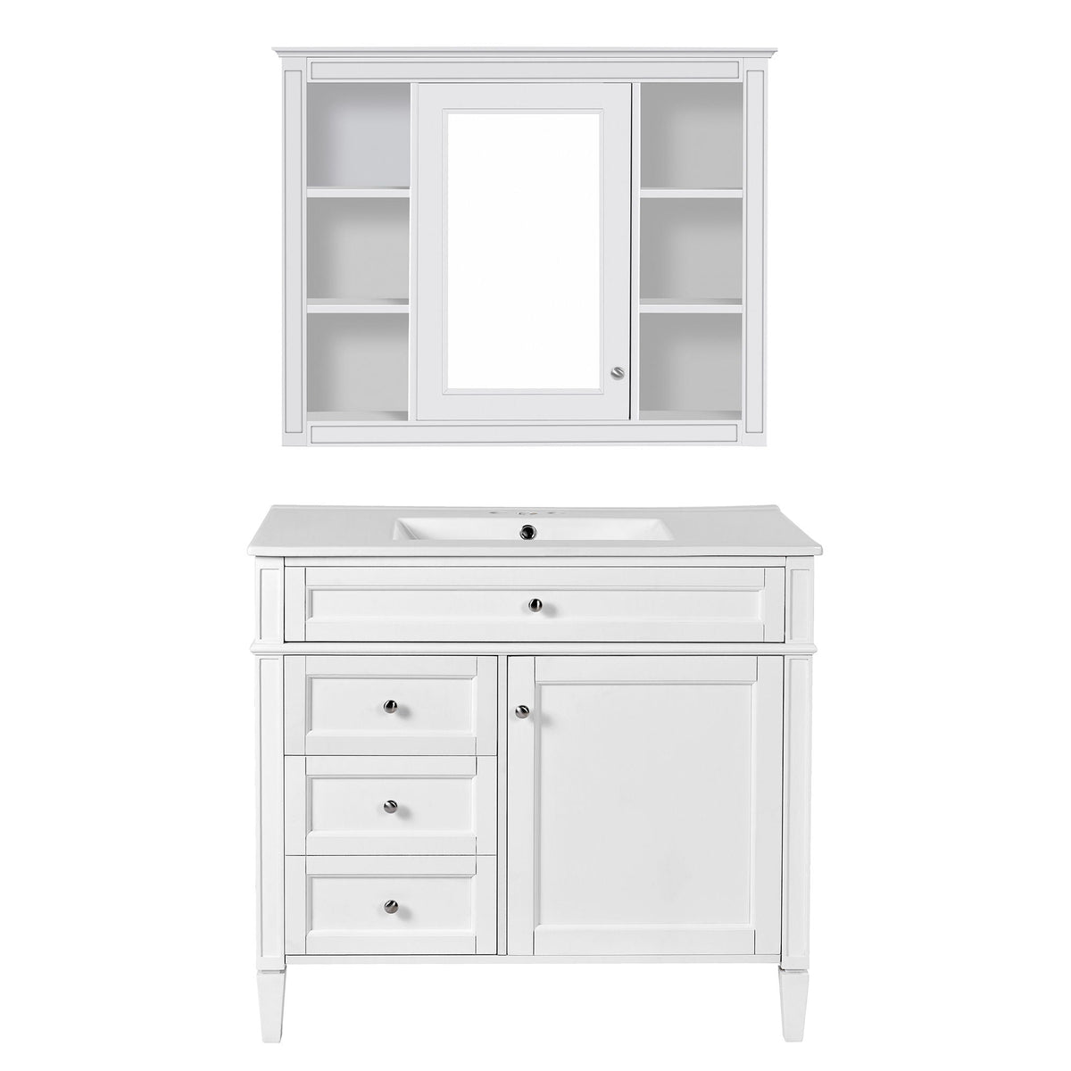 Bathroom Vanity With Mirror Cabinet, Single Sink With 2 Soft Closing Doors And 4 Drawers, photo 5 of 20