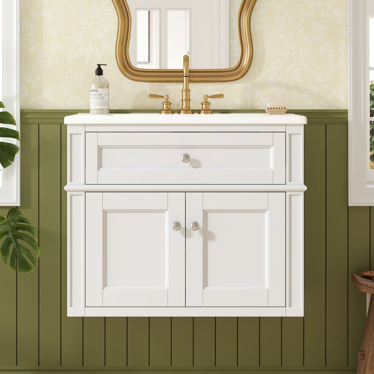 Modern 24-Inch Wall-Mounted Bathroom Vanity with Ceramic Sink, White, photo 4 of 10