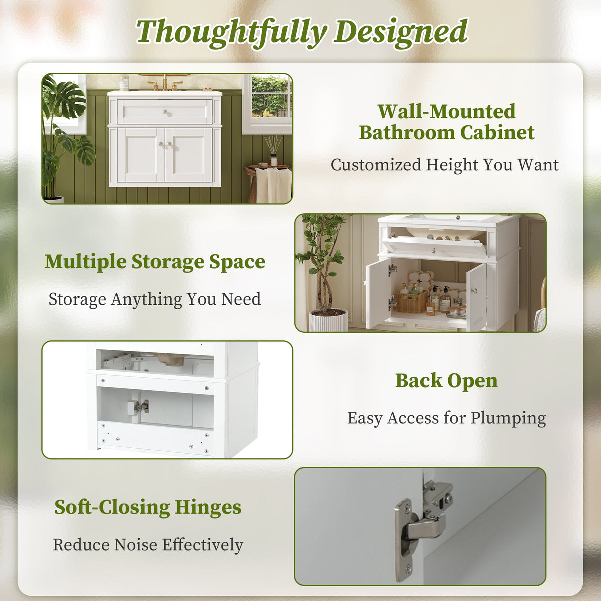 Modern 24-Inch Wall-Mounted Bathroom Vanity with Ceramic Sink, White, photo 7 of 10