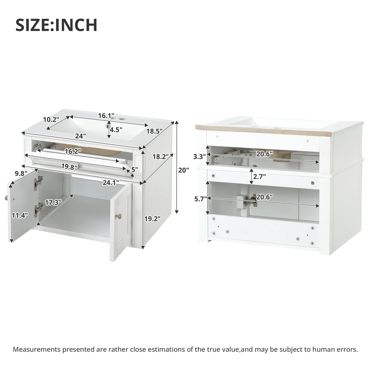 Modern 24-Inch Wall-Mounted Bathroom Vanity with Ceramic Sink, White, photo 9 of 10