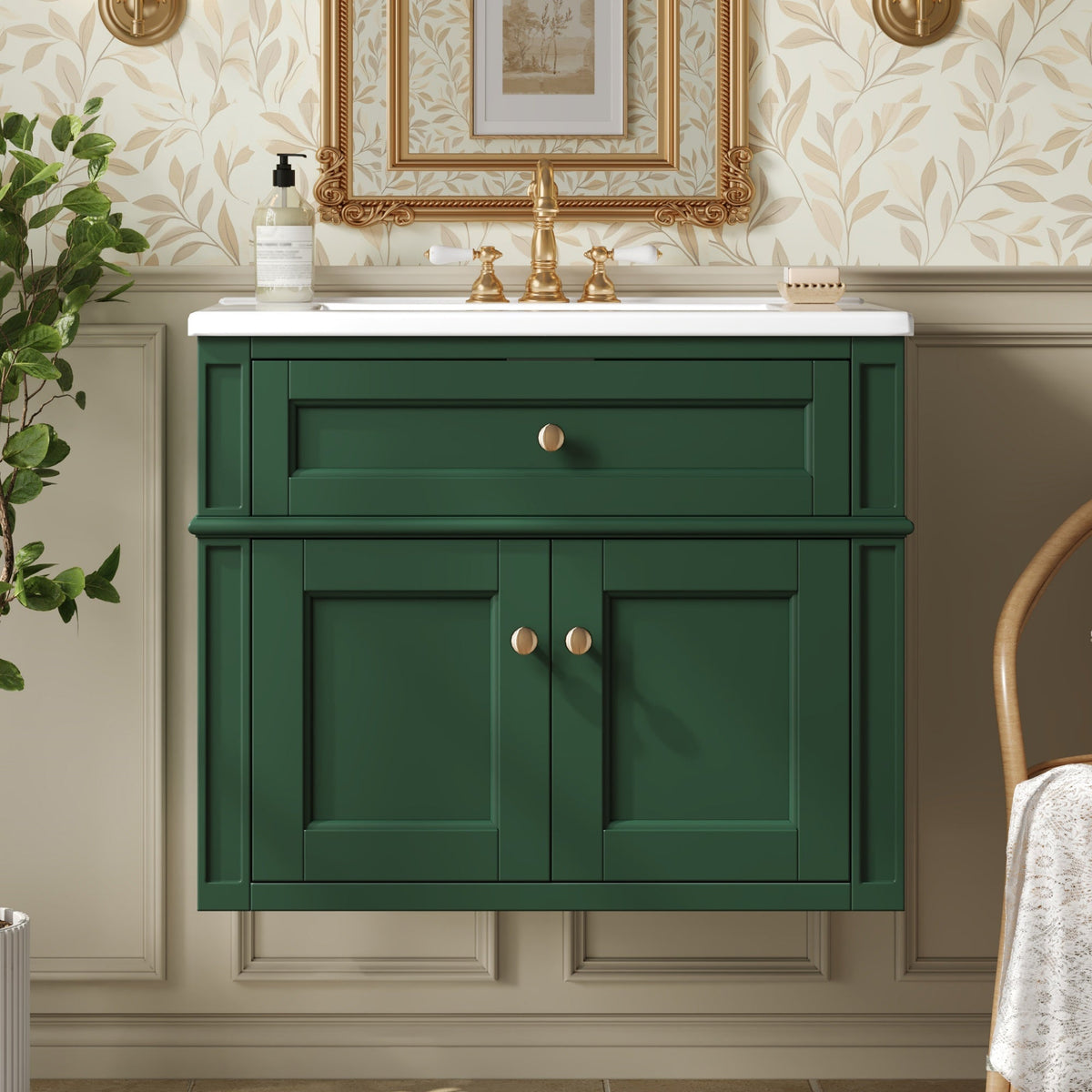 Modern 24-Inch Wall-Mounted Bathroom Vanity with Ceramic Sink, White, photo 2 of 10