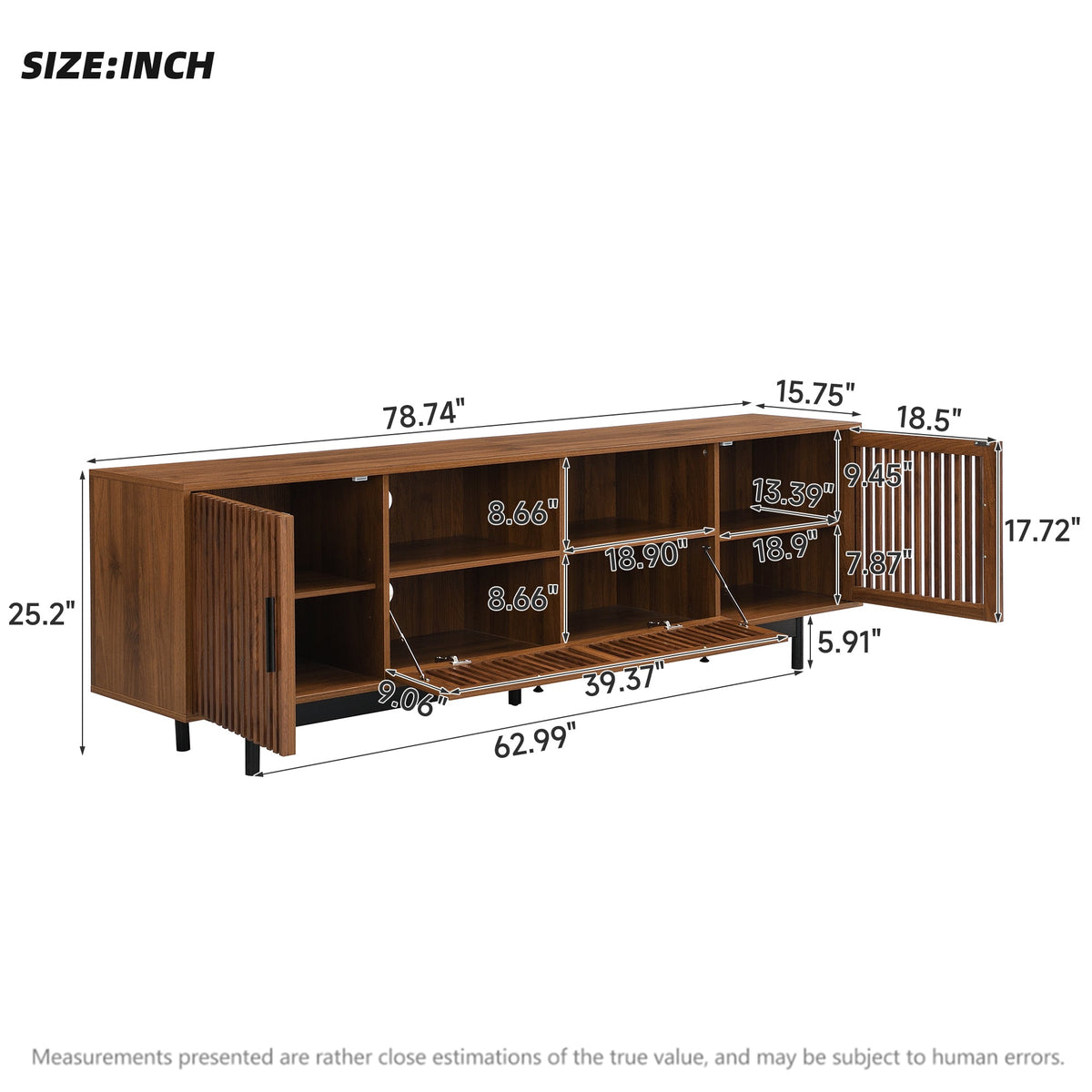 Modern TV Stand for TVs up to 85 Inches, 78-Inch Entertainment Center, Walnut with Slatted Doors, photo 9 of 10