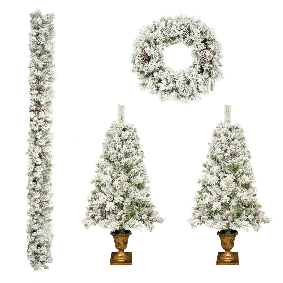 Pre-lit Xmas Tree Artificial Christmas 4-Piece Set,Garland, Wreath and Set of 2 Entrance Trees X-mas with LED Lights, Christmas Tree, photo 9 of 10