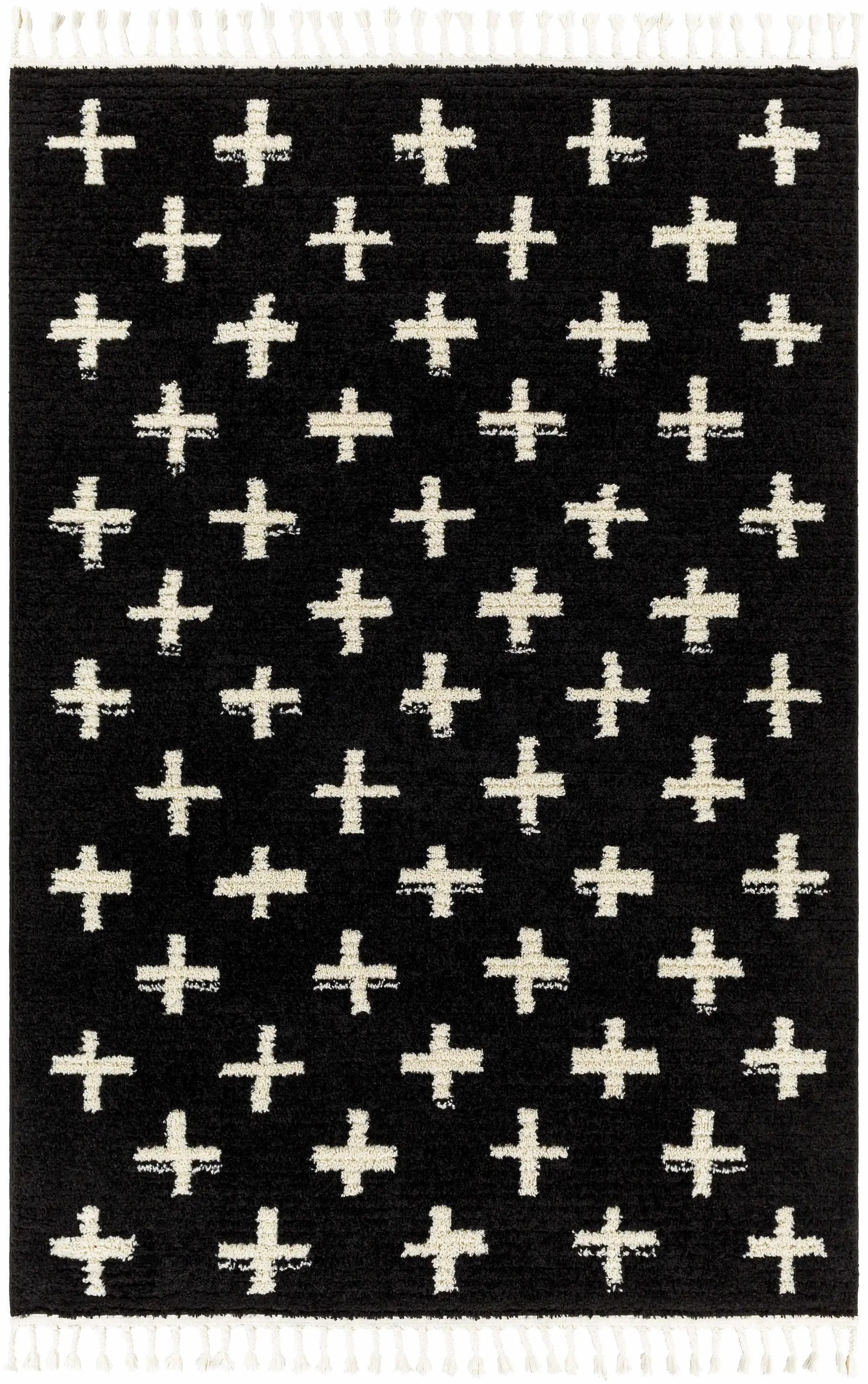 Anda White Cross on Black Plush Rug - Clearance by Boutique Rugs