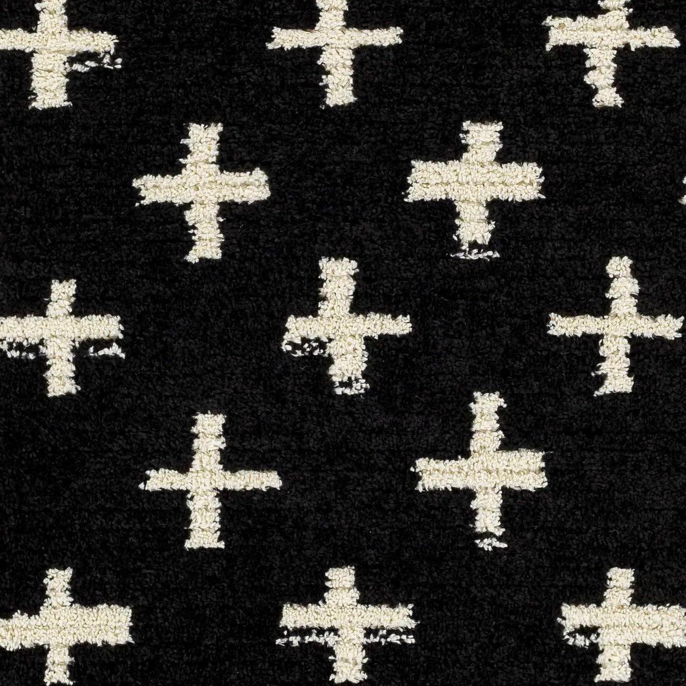 Anda White Cross on Black Plush Rug - Clearance by Boutique Rugs