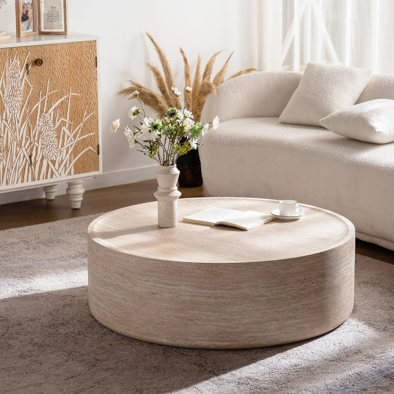 39.37" Round Coffee Table with Mars Pattern - Beige, photo 2 of 9
