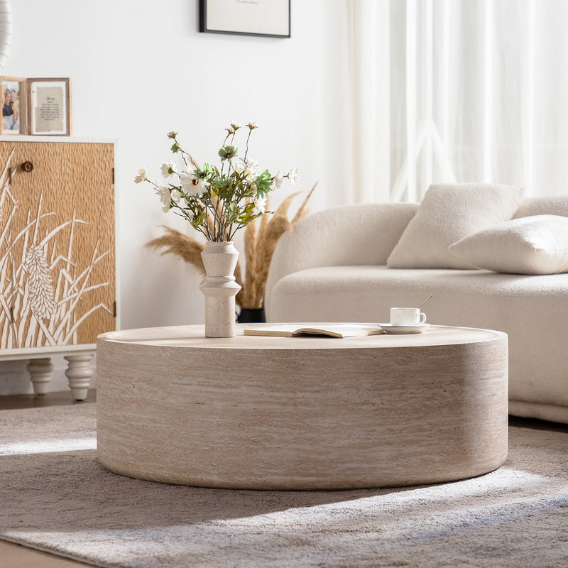 39.37" Round Coffee Table with Mars Pattern - Beige, photo 4 of 9