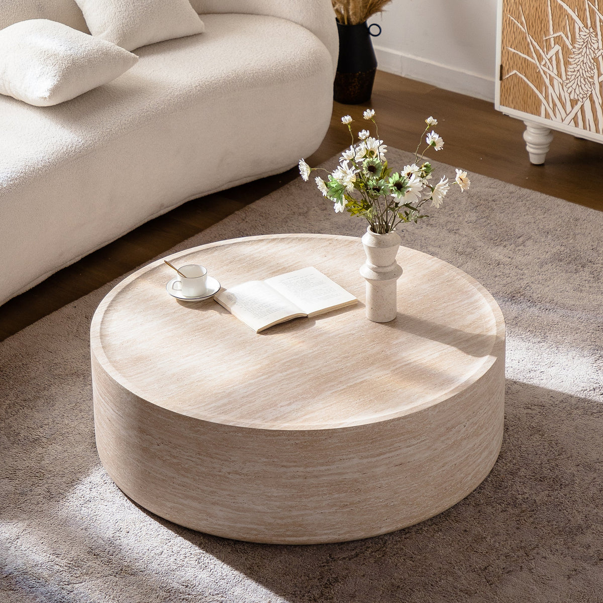 39.37" Round Coffee Table with Mars Pattern - Beige, photo 5 of 9