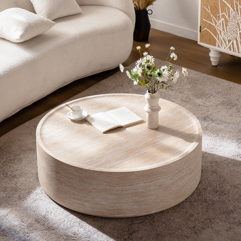 39.37" Round Coffee Table with Mars Pattern - Beige, photo 5 of 9