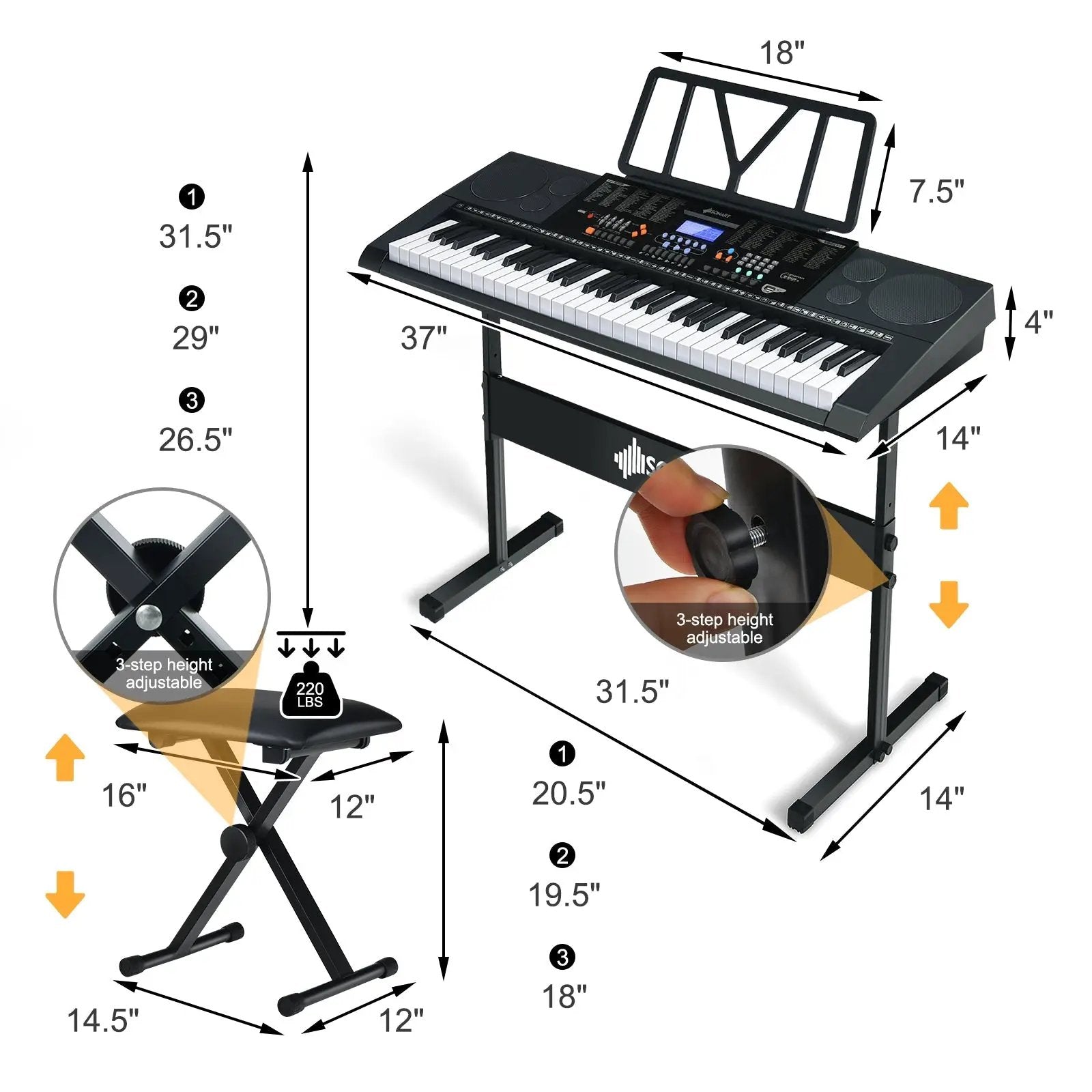 61-Key Electronic Keyboard Piano Set with Full Size Lighted Keys by DirectDeals