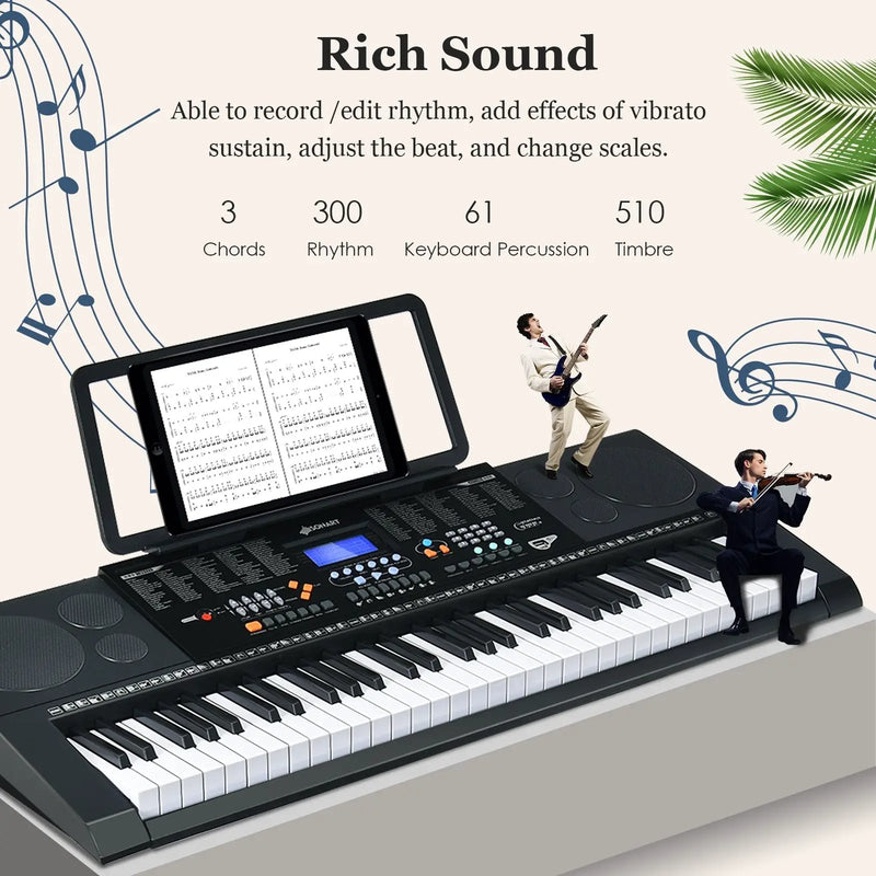 61-Key Electronic Keyboard Piano Set with Full Size Lighted Keys by DirectDeals
