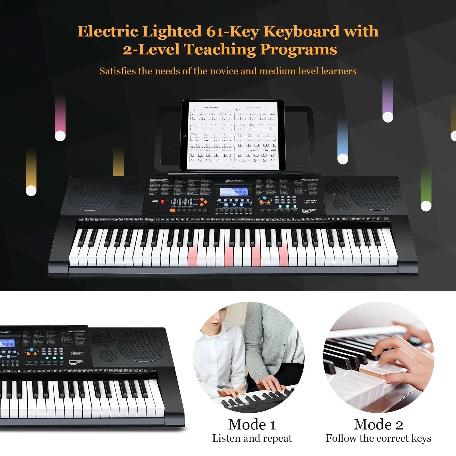 61-Key Electronic Keyboard Piano Set with Full Size Lighted Keys by DirectDeals