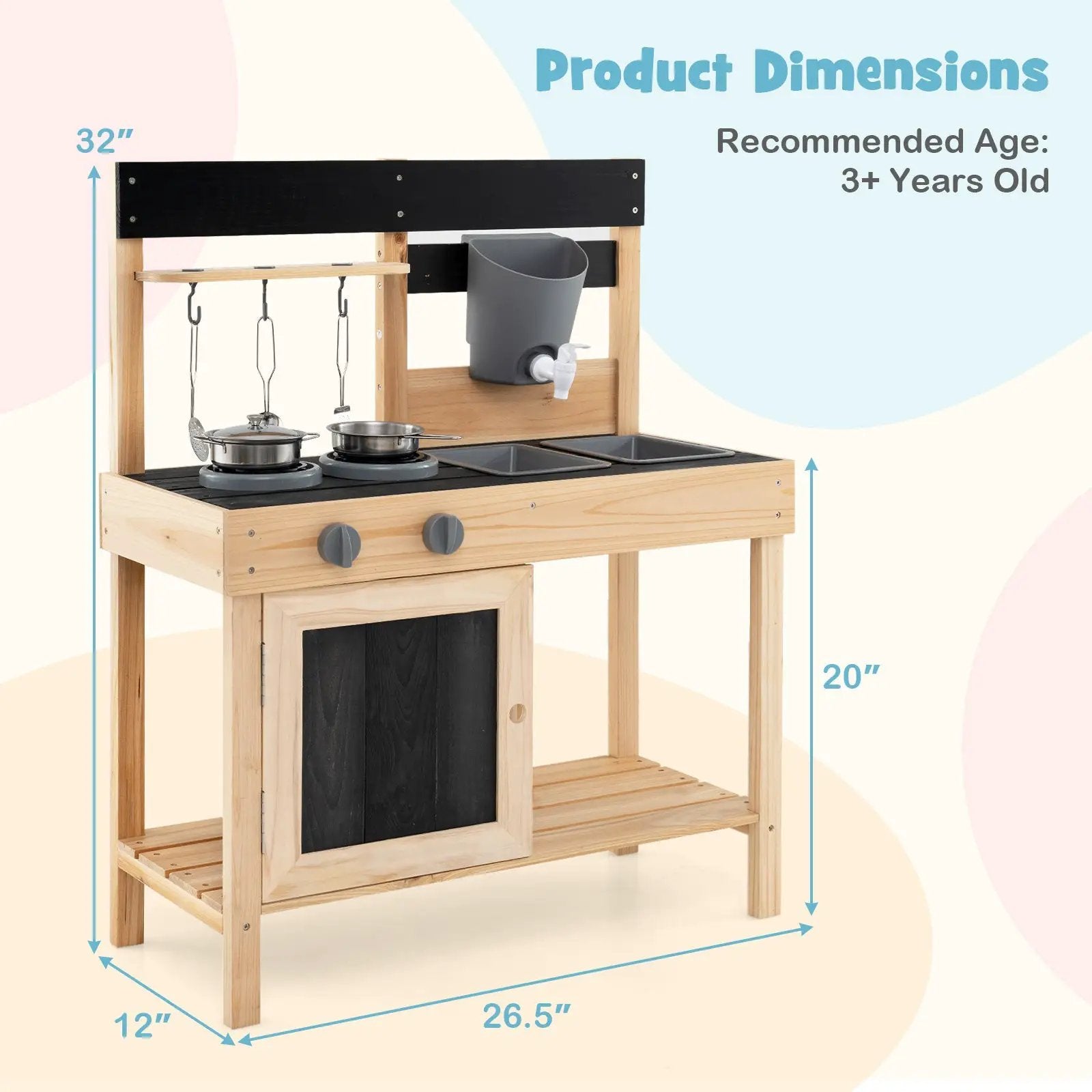 Mud Kitchen Playset Kids Play Kitchen Outdoor with 2 Removable Sinks-Natural by DirectDeals