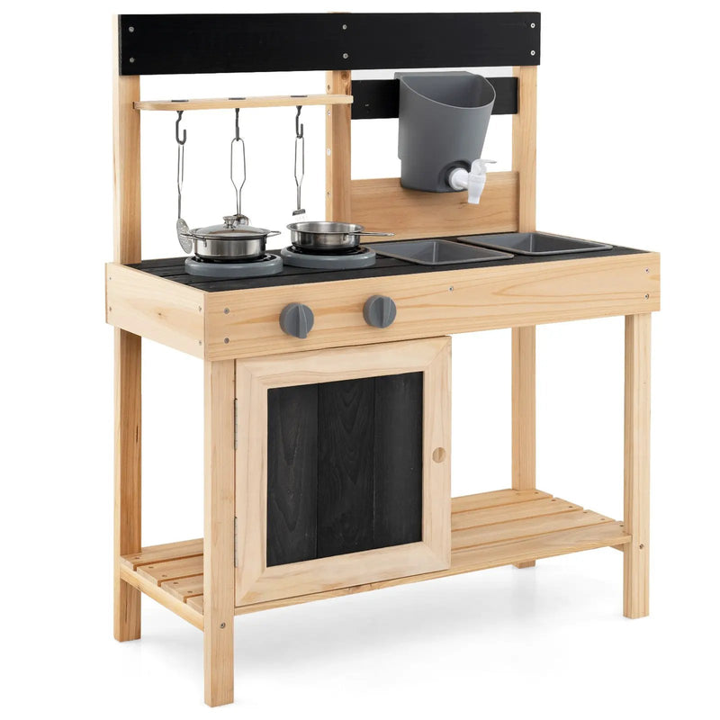 Mud Kitchen Playset Kids Play Kitchen Outdoor with 2 Removable Sinks-Natural by DirectDeals